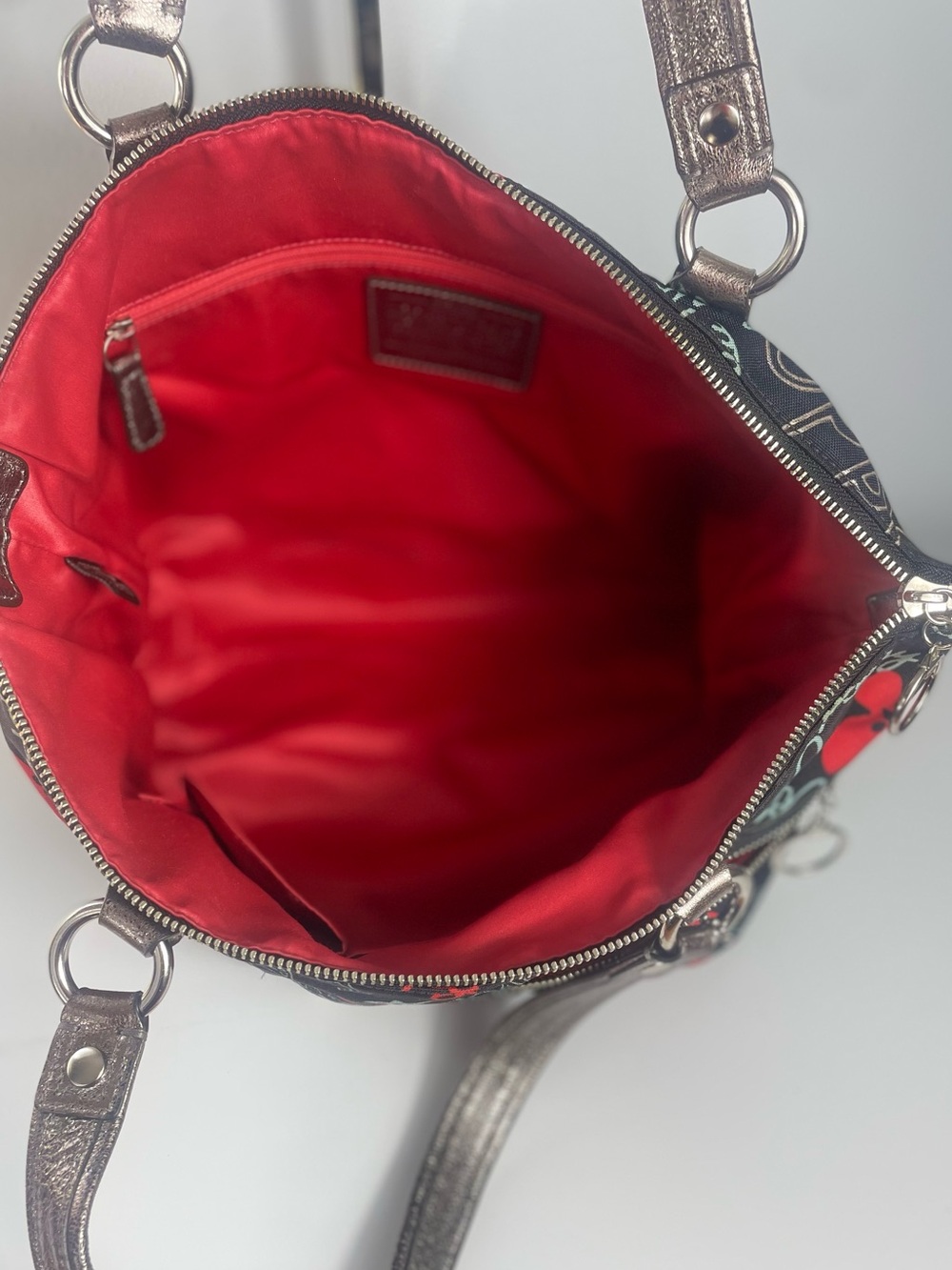 Coach Poppy Black Tote with Red, White and Silver Accents - Picture 4 of 15